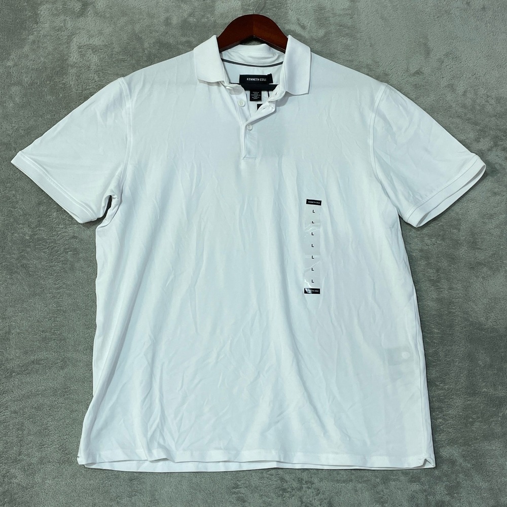 NWT Kenneth Cole Polo Shirt Men's L White Cotton Spandex 4-Way Flex Essential